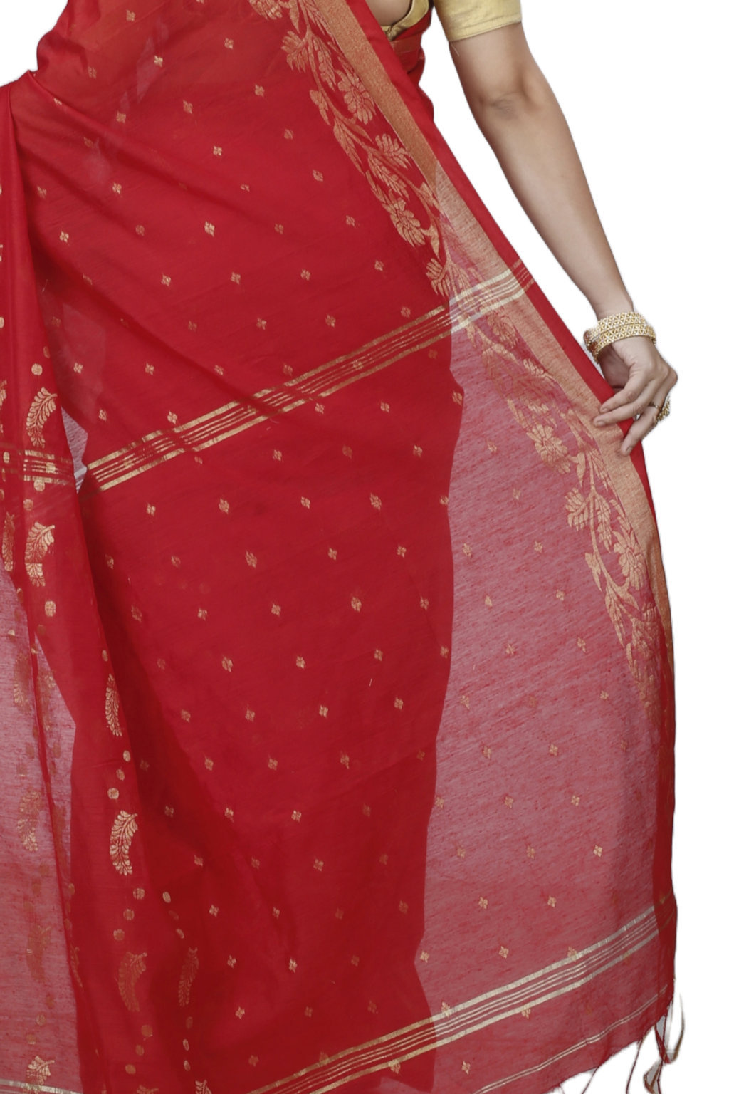 Red Blended Cotton Turik Hand Loom Saree (1248)